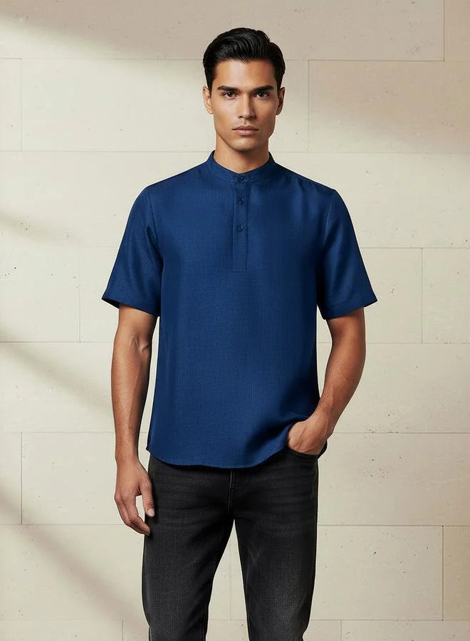 سبلاش فيڤ Men Regular Fit Mandarin Collar Short Sleeves Shirt